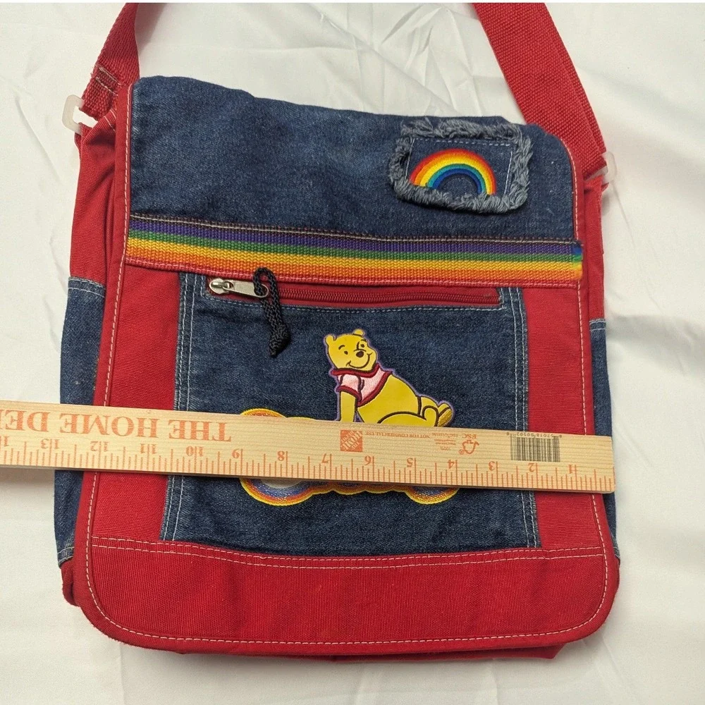 Y2K Disney Winnie the Pooh Messenger Bag Red Denim Groovy Rainbow OS 90's 2000s